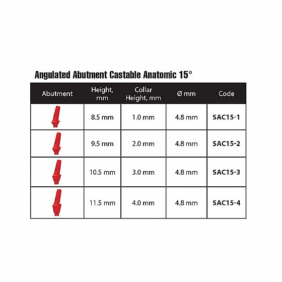 ���� ������ ������ ������ 15� ������ 1-4 �"� ����� 2.42 �"� DSI CASTABLE ANATOMIC ANGULATED ABUTMENT