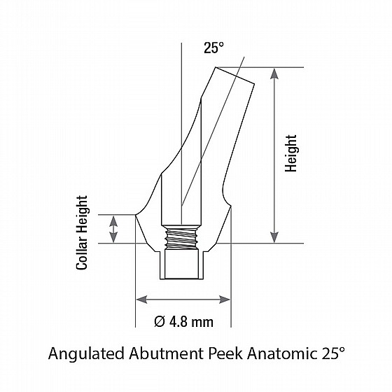 ���� ������ ���� ��� ������ 25� 1-4 �"� ����� 2.42 �"� DSI ANATOMIC ANGULATED PEEK ABUTMENT