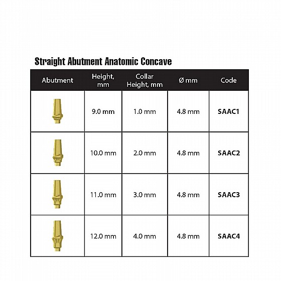 ���� ������� ������ ��� 1-4 �"� ����� 2.42 �"� DSI CONCAVE ANATOMIC STRAIGHT ABUTMENT