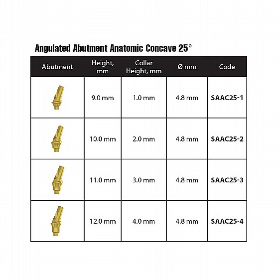 ���� ������� ������ ������ 25� 1-4 �"� ����� 2.42 �"� DSI CONCAVE ANATOMIC ANGULATED ABUTMENT