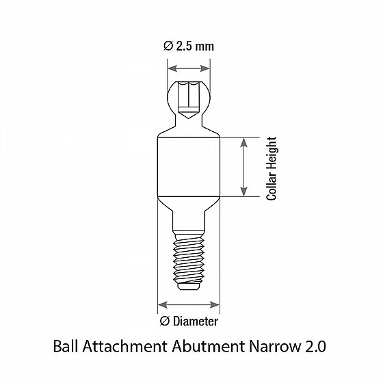���� ����� ��� ������ �� ��� 0.5-6 �"� �������� ��� ����� 2.00 �"� DSI STRAIGHT BALL ATTACHMENT NARROW