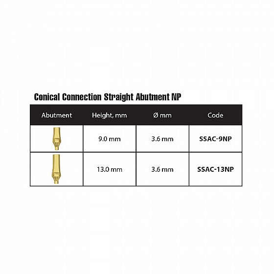���� ��� ���� ����/��� DSI STRAIGHT ABUTMENT NP ?3.5mm L 9mm/13mm  