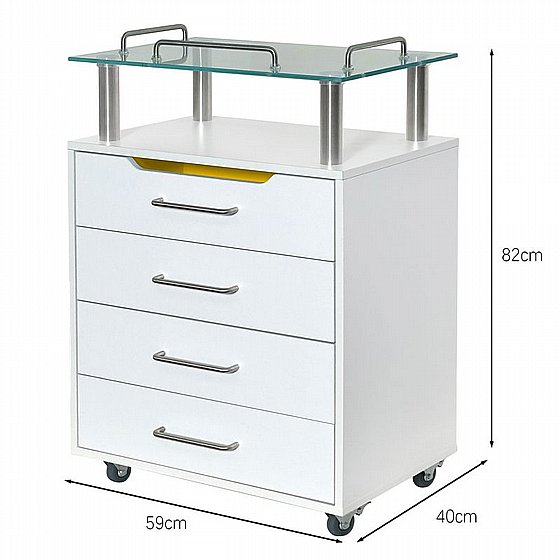 ���� ����� ������� �� 4 ������ ������ UV ������ �82�40�59 ��� Aesthetic Trolley with 4 Drawers and Glass Shelf
