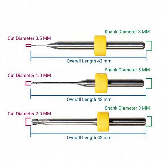 ���� ������ ���/��� ������� 2.5/1.0/0.5 �"� CAD/CAM Milling Bur for Zirconia Sirona