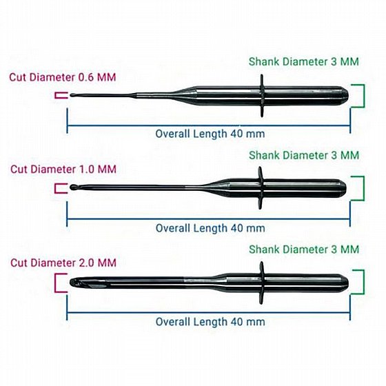 ���� ������ ���/��� ������ 2.0/1.0/0.6 �"� CAD/CAM Milling Bur for Zirconia Upcera A51/52