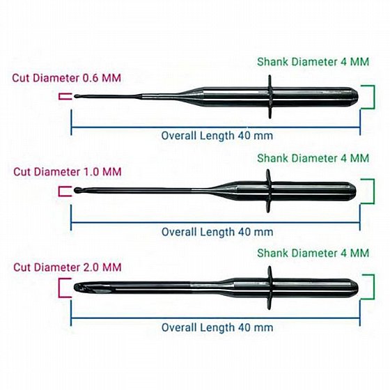 ���� ������ ���/��� ������ 2.0/1.0/0.6 �"� CAD/CAM Milling Bur for Zirconia Upcera A52W