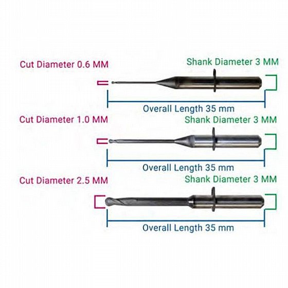 ���� ������ ���/��� ������������ 2.5/1.0/0.6 �"� CAD/CAM Milling Bur for Zirconia VHF 35mm